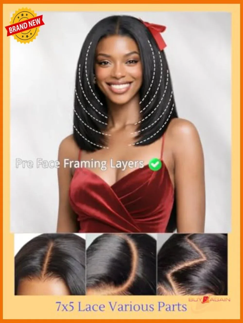 Yaki Straight Bob Drawstring Wig Human Hair with Face Framing Layers 180%